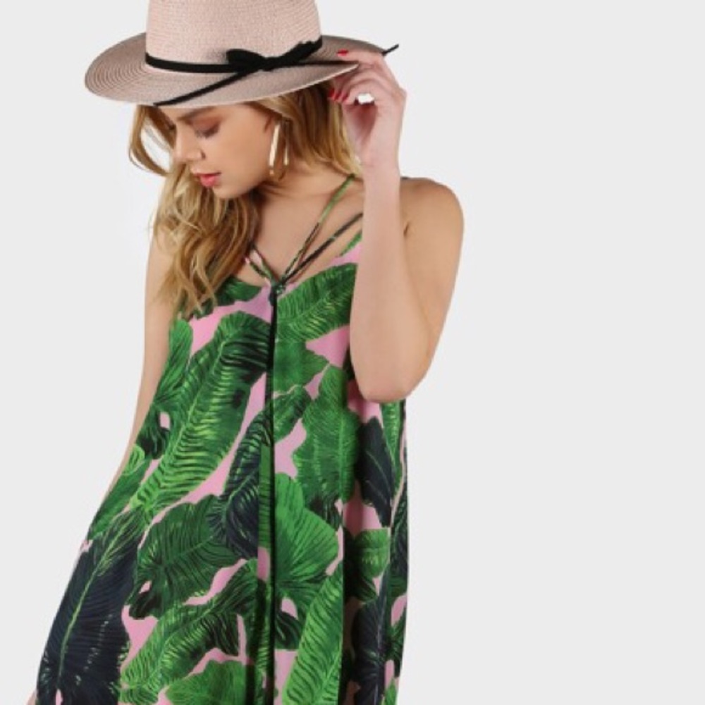 SheIn Tropical Print Strappy Cami Swing Dress